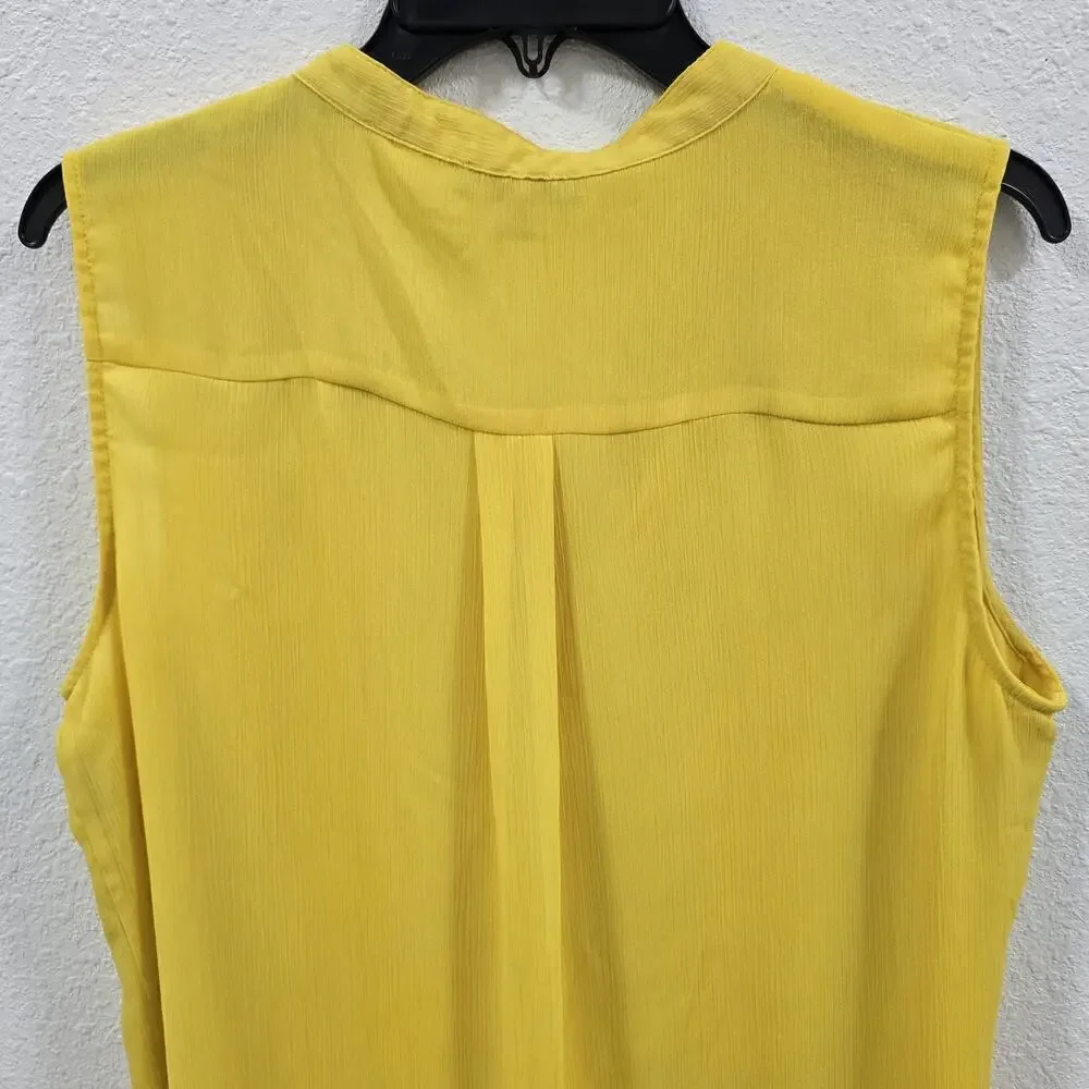 Tommy Hilfiger Womens XL Yellow Ruffle Tie Neck Chiffon Sleeveless Top blouse